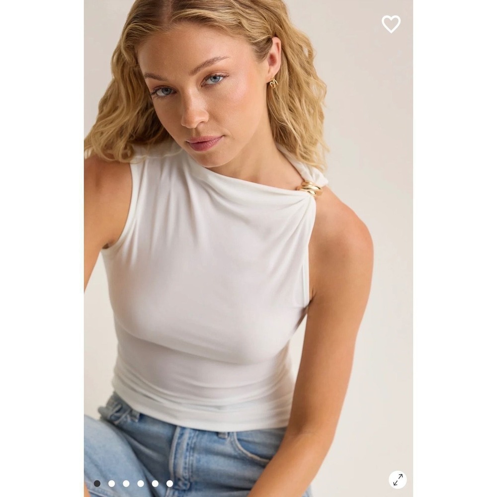 Altar'd State White Asymmetrical Ring Detail Sleeveless Top Size Small